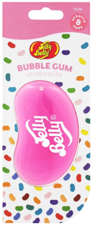 The Jelly Belly 3D Bubblegum Air Freshener is bursting with 'beantastic' flavour. Sweet scent of bubblegum, orange, banana and vanilla for a fragrance explosion in your car. Hang your Jelly Belly car air freshener from your rear-view mirror and enjoy the flavour as its fruity fragrance is slowly released, eliminating unpleasant odours.